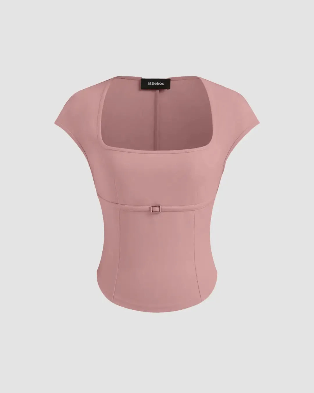 Rose Pink Square Neck Short Sleeve Fitted Top