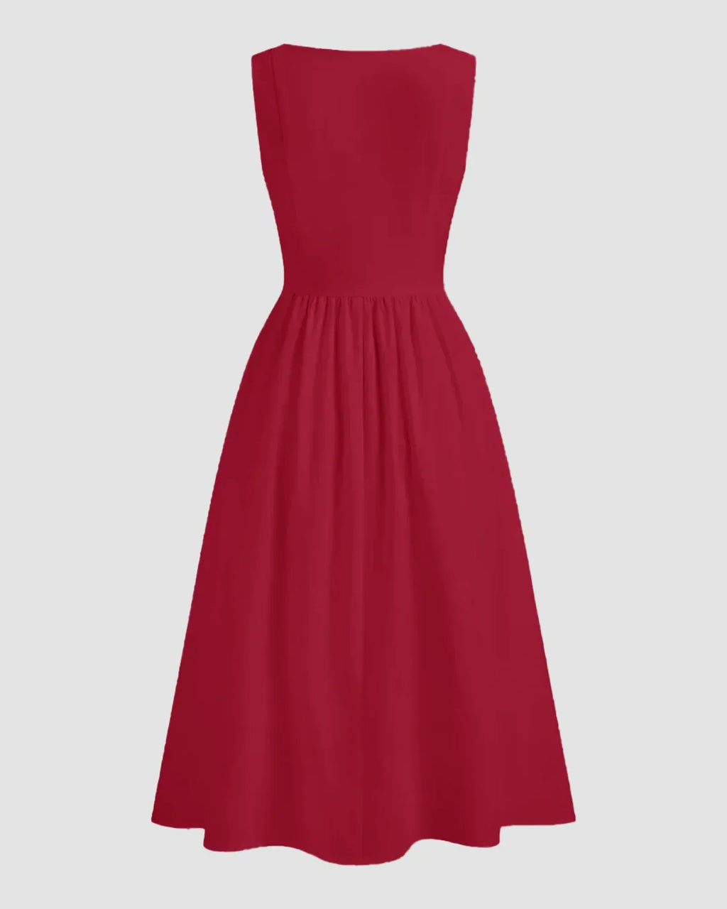 Sleeveless Square Neck A-Line Midi Dress in Cherry