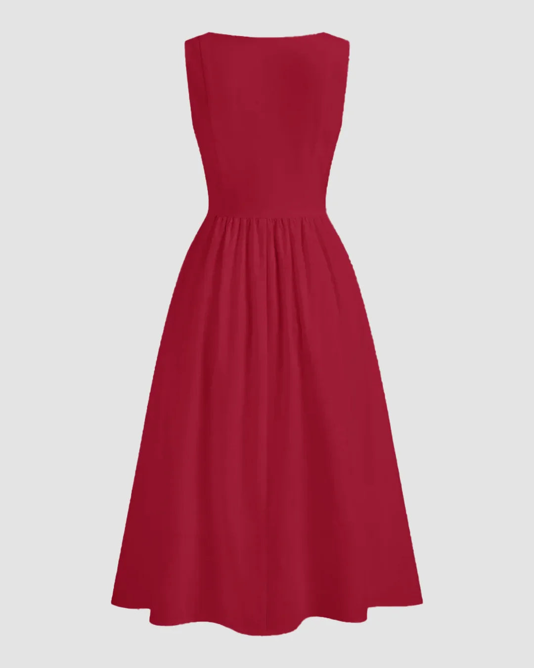 Sleeveless Square Neck A-Line Midi Dress in Cherry