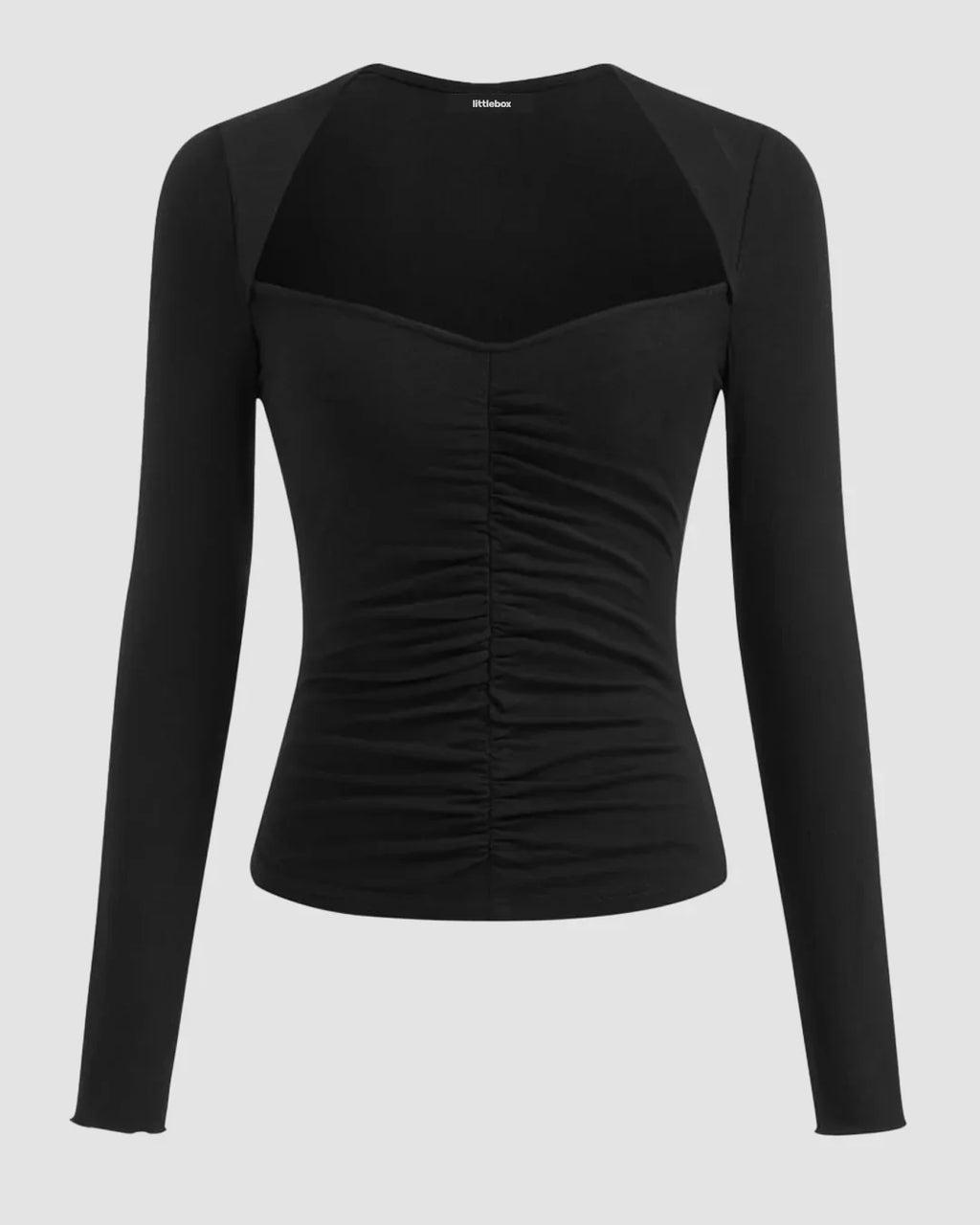 Ruched Sweetheart Neck Full Sleeve Top in Black