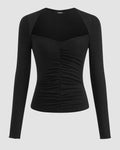Ruched Sweetheart Neck Full Sleeve Top in Black