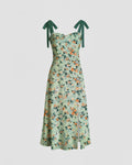 Tie Shoulder Floral Fit & Flare Slit Midi Dress