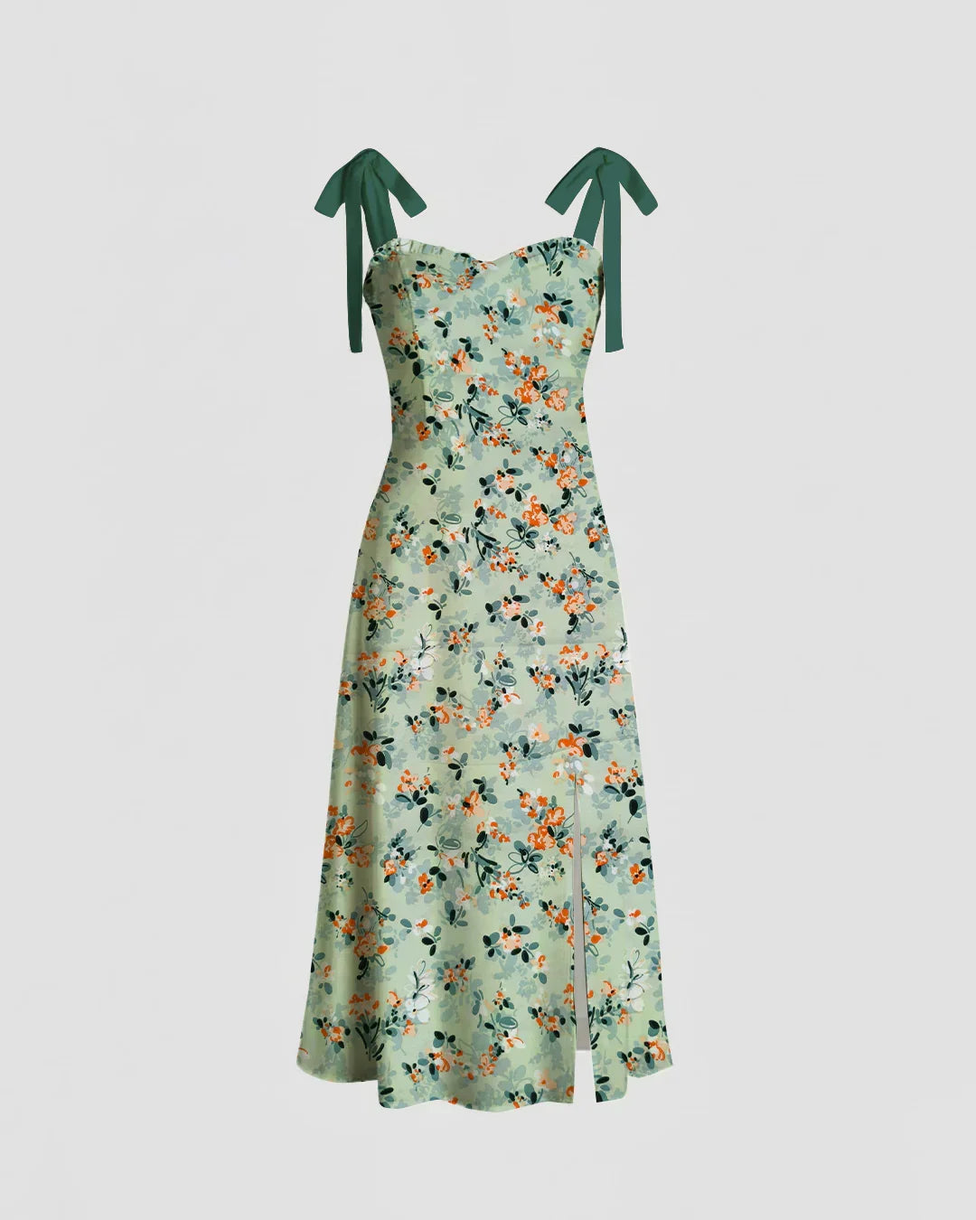 Tie Shoulder Floral Fit & Flare Slit Midi Dress