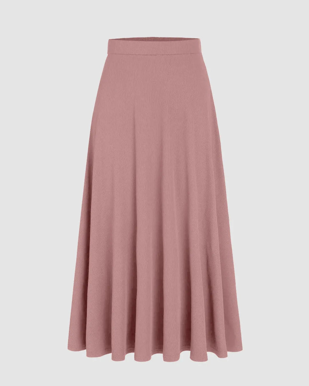 Rib Round Neck Solid Tank Top & Mid Waist Ruffle Midi Skirt In Pink