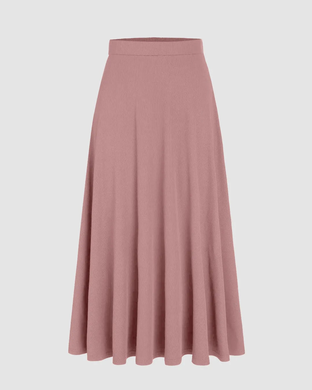 Rib Round Neck Solid Tank Top & Mid Waist Ruffle Midi Skirt In Pink