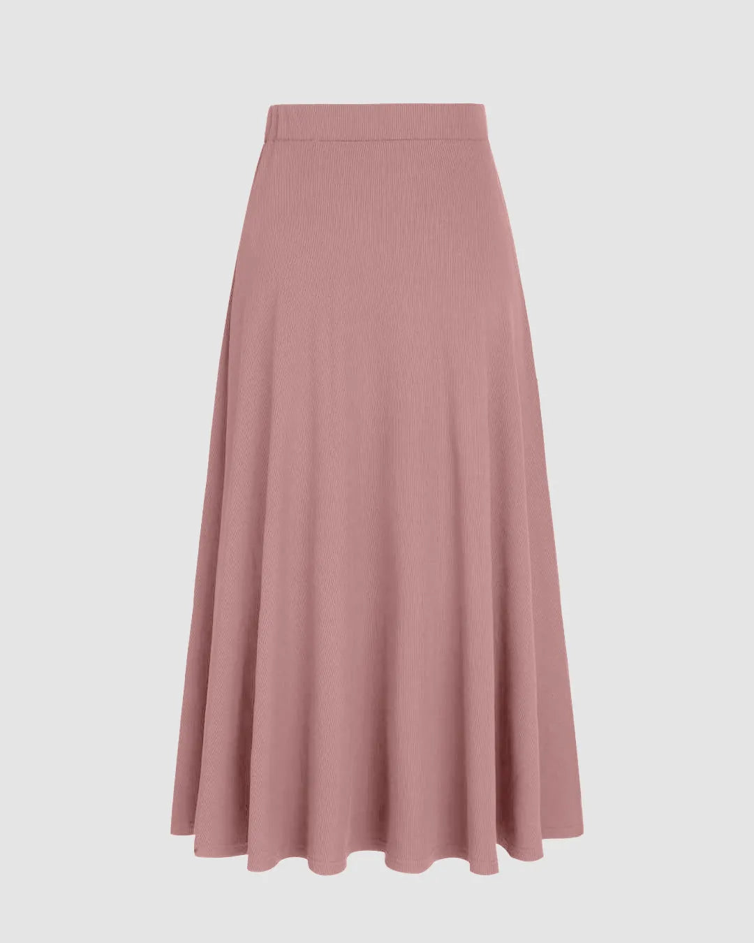 Rib Round Neck Solid Tank Top & Mid Waist Ruffle Midi Skirt In Pink