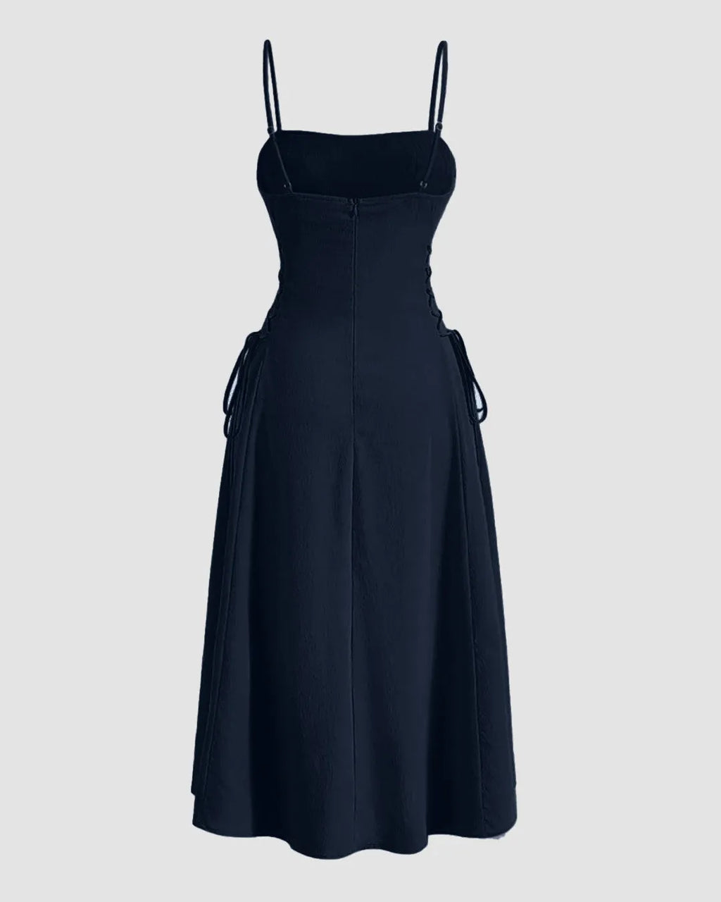 Ruched Bust Lace Up Side Spaghetti Straps Cami Dress In Navy Blue