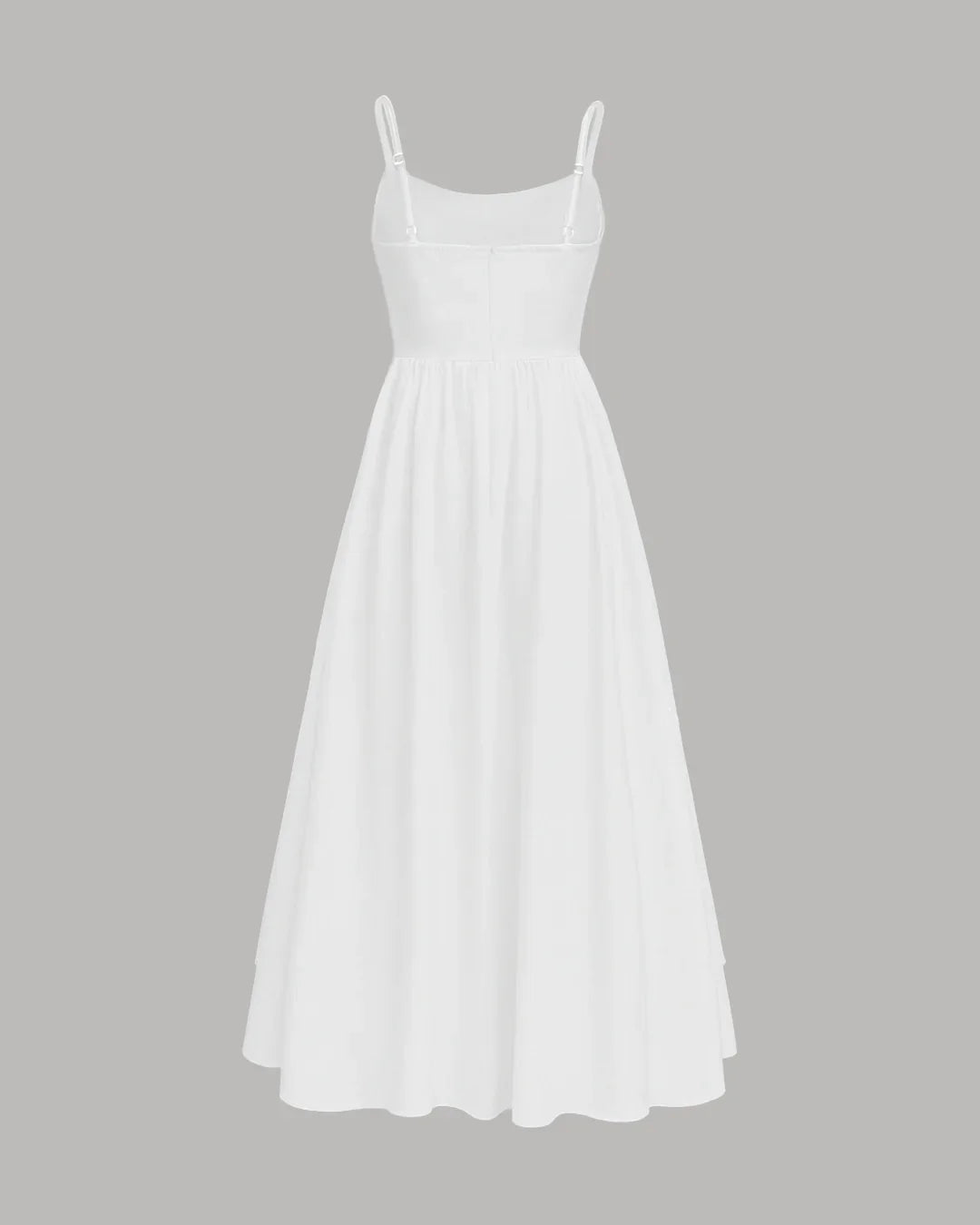 Spaghetti Strap Fit & Flare Sleeveless Midi Dress in White