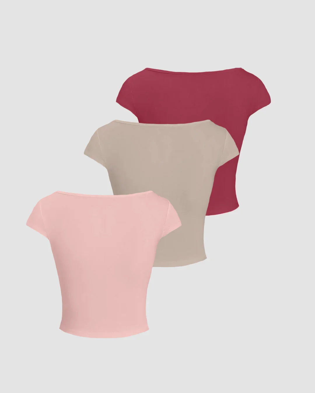 Sweetheart Neck Ruched Crop Top 3-Pack In Ruby Red, Rose Pink and Beige