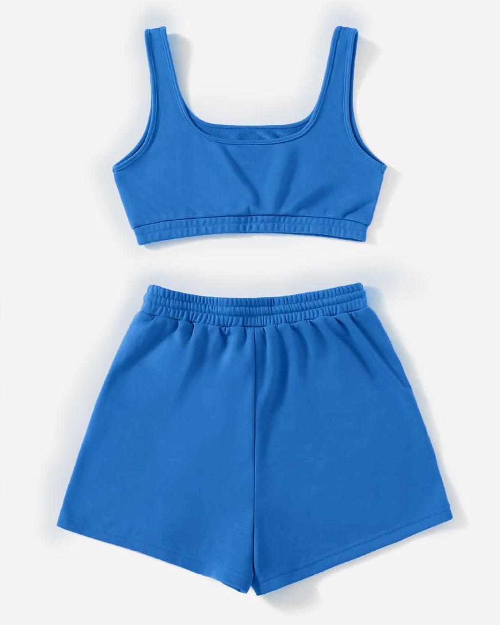 Loungewear Basics Solid Color Shorts With crop Top In Blue