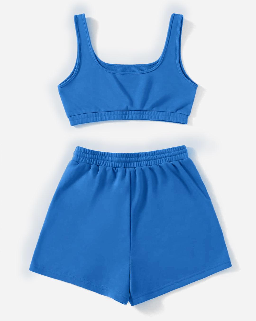 Loungewear Basics Solid Color Shorts With crop Top In Blue