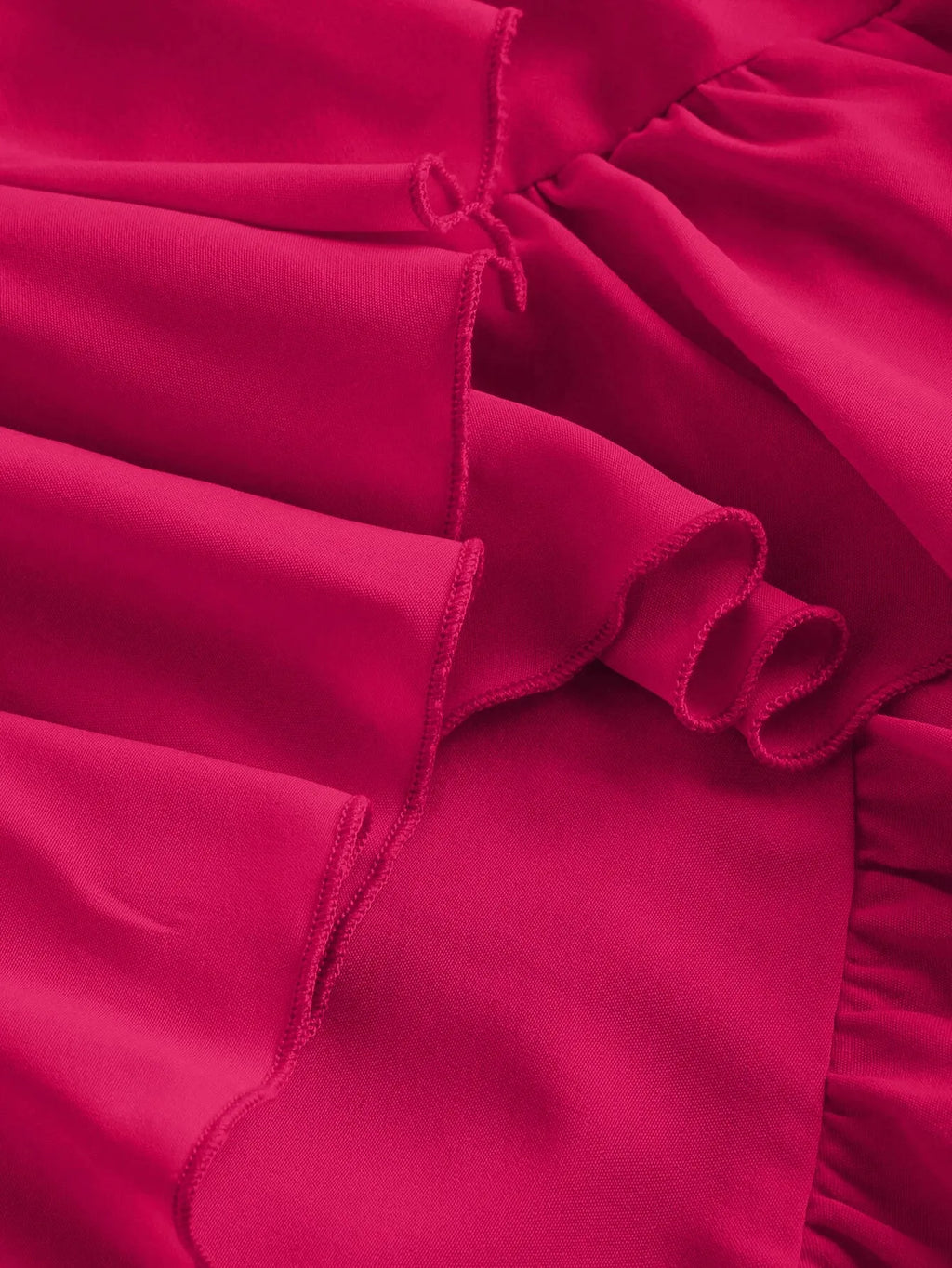 Pink Ruched Square Neck Ruffle High-Low Midi Dress with Ruffle Hem