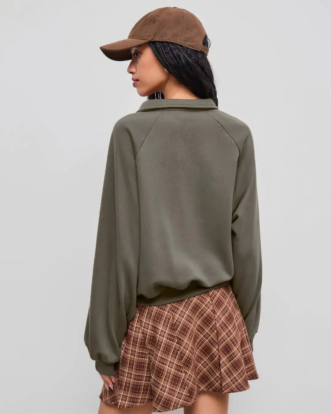 Terry Collar Solid Oversized Sweatshirt In Brown