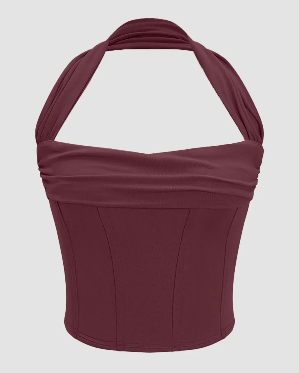 Structured Corset Style Halter Neck Top in Maroon