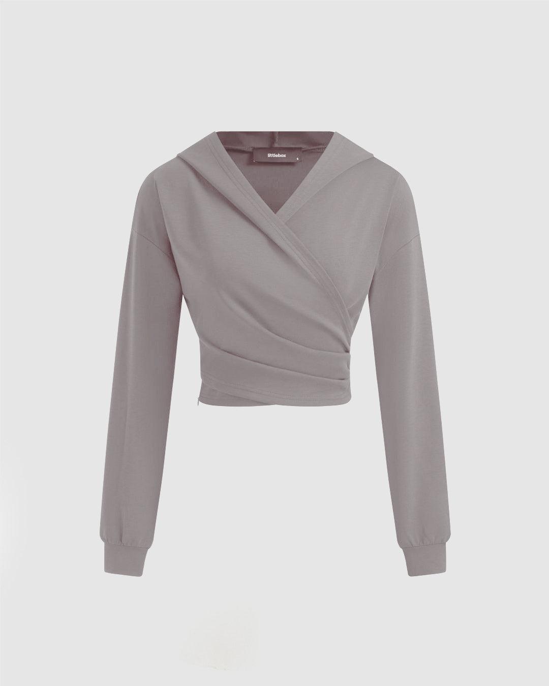 Solid Ruched Hoodie & Mid Rise Knotted Straight Leg Trousers Set In Mocha
