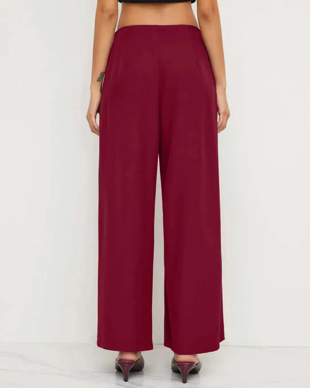Mid Rise Pleated Wide Leg Trousers Redberry