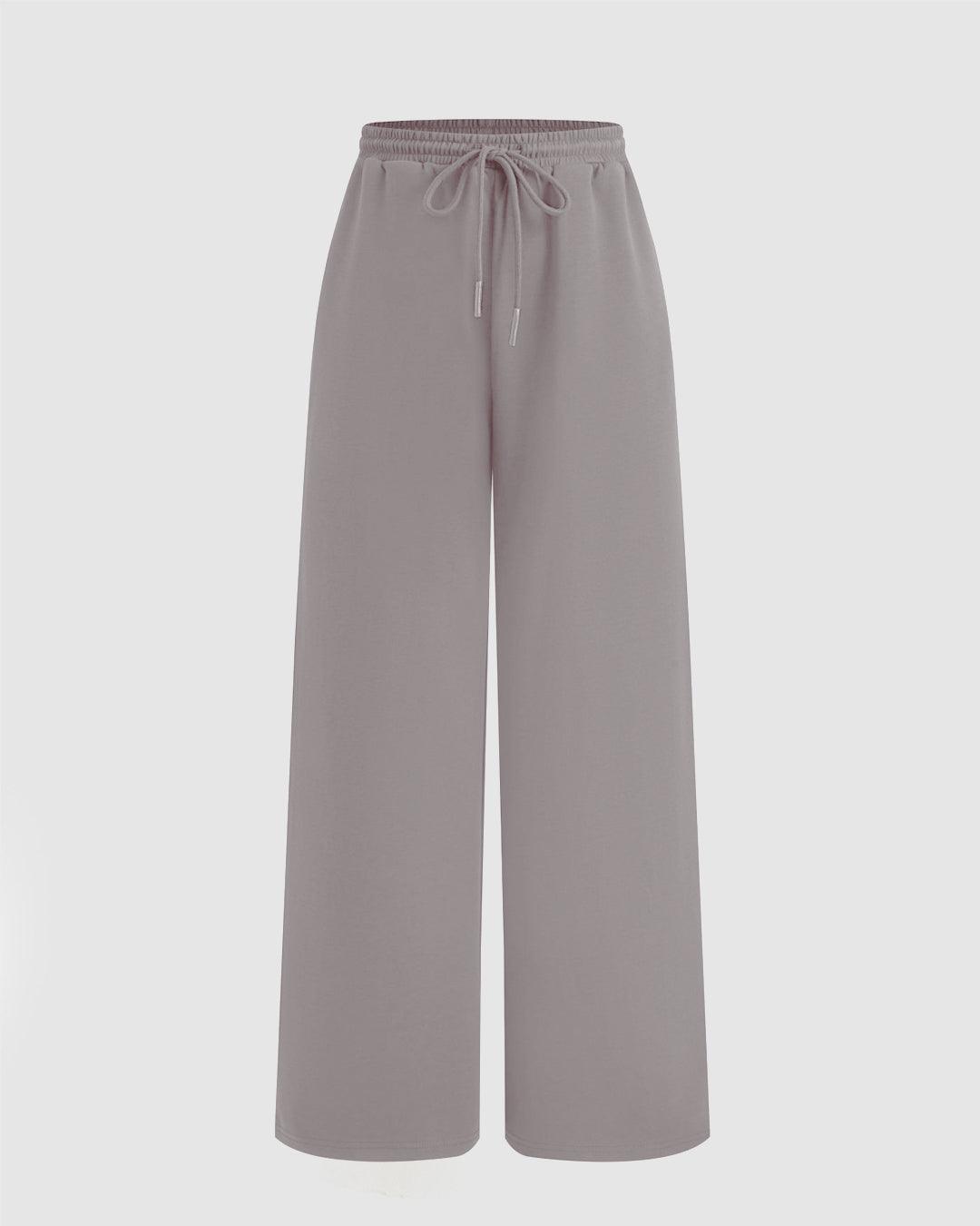 Solid Ruched Hoodie & Mid Rise Knotted Straight Leg Trousers Set In Mocha