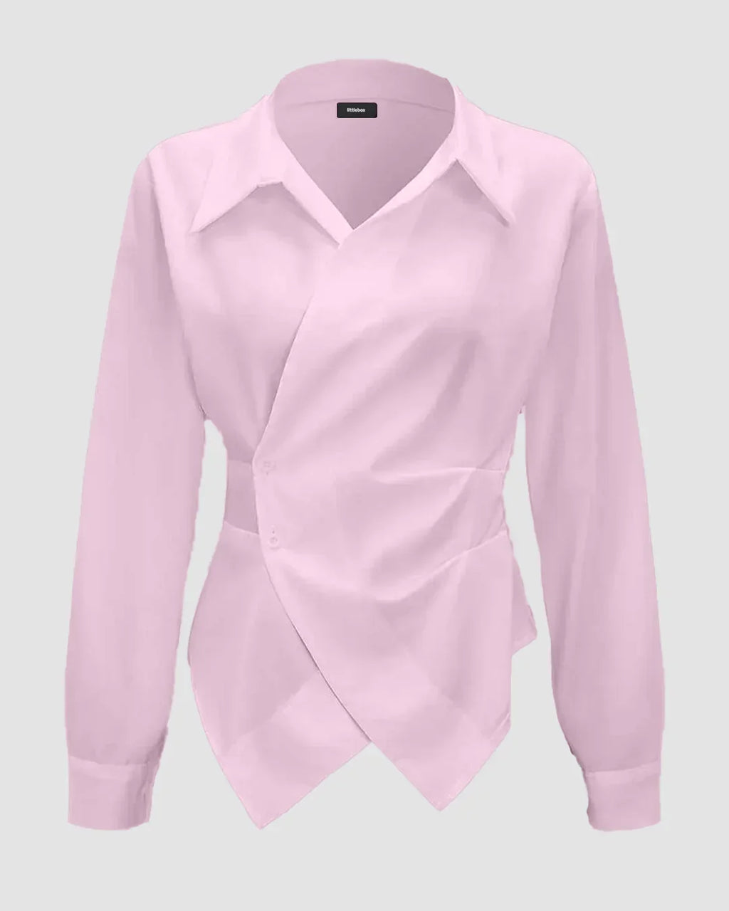 Asymmetric Wrap Collared Long Sleeve Shirt in Pink