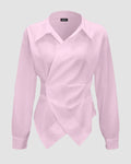 Asymmetric Wrap Collared Long Sleeve Shirt in Pink