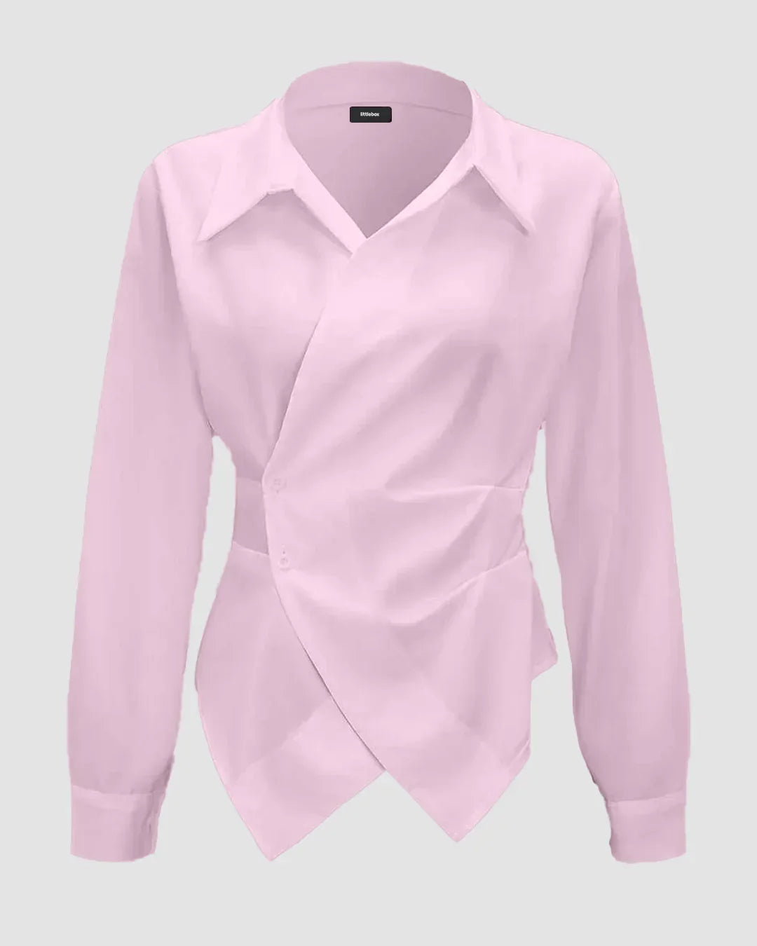 Asymmetric Wrap Collared Long Sleeve Shirt in Pink