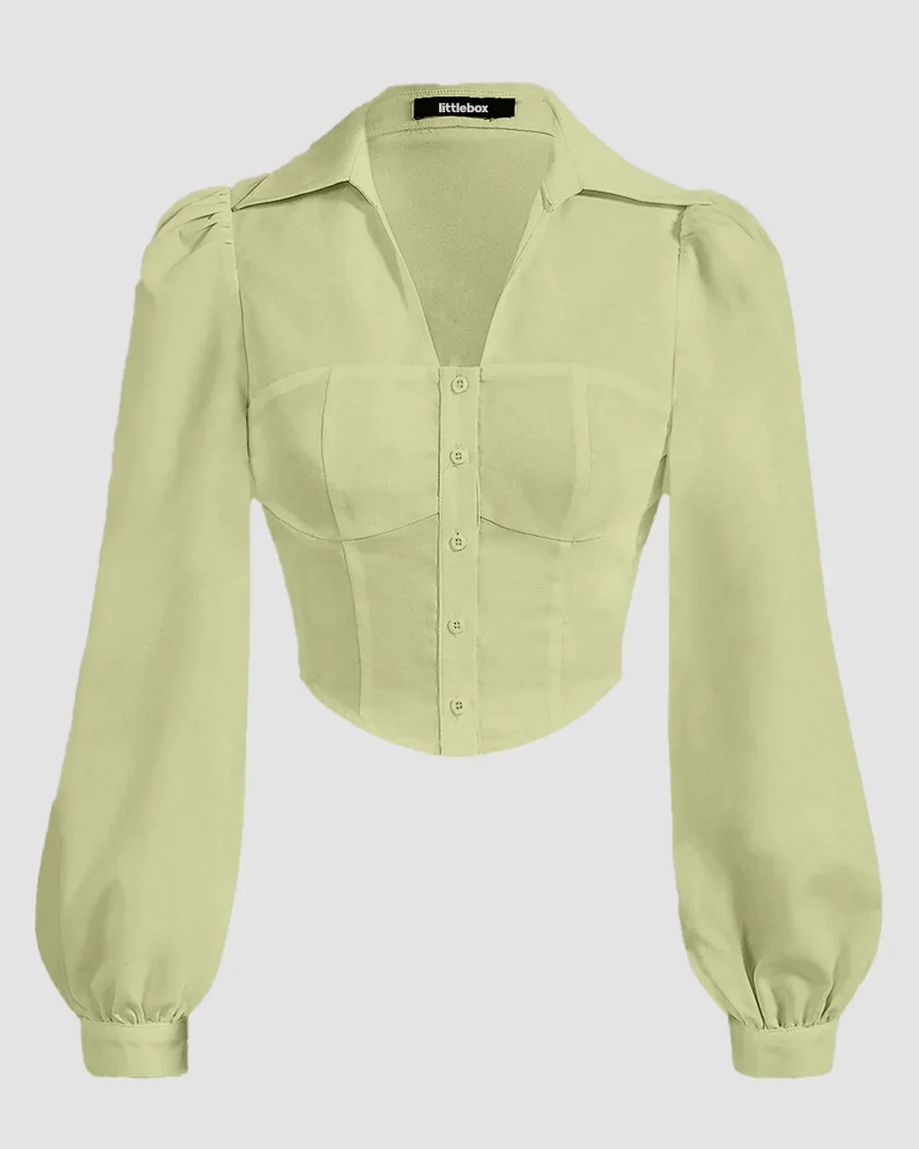 Puff Sleeve Collared Button Down Shirt in Herbal