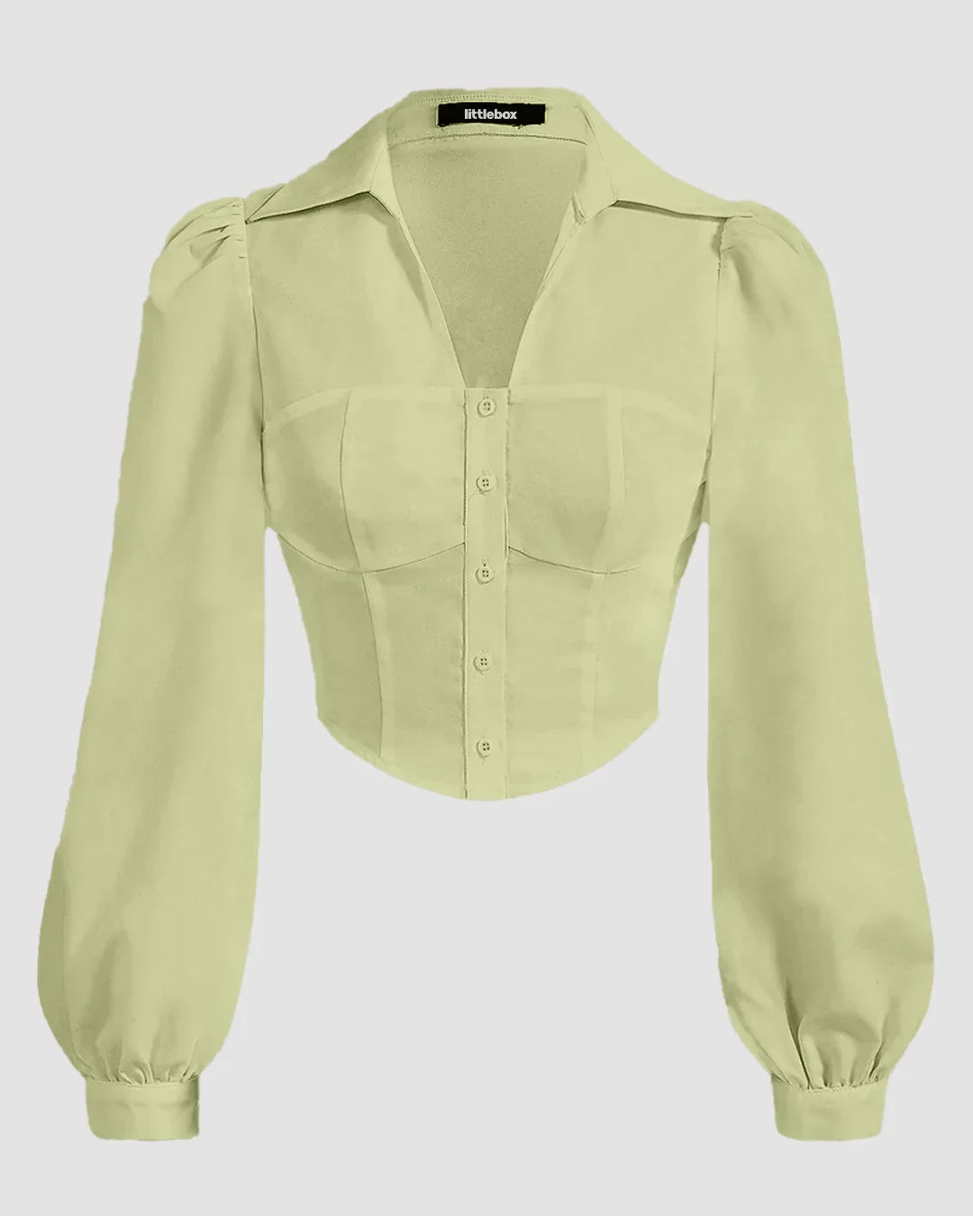 Puff Sleeve Collared Button Down Shirt in Herbal