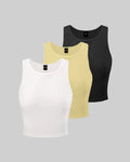 Pack of 3 Solid Color Ribbed Tank Tops in Black, White and Vanilla