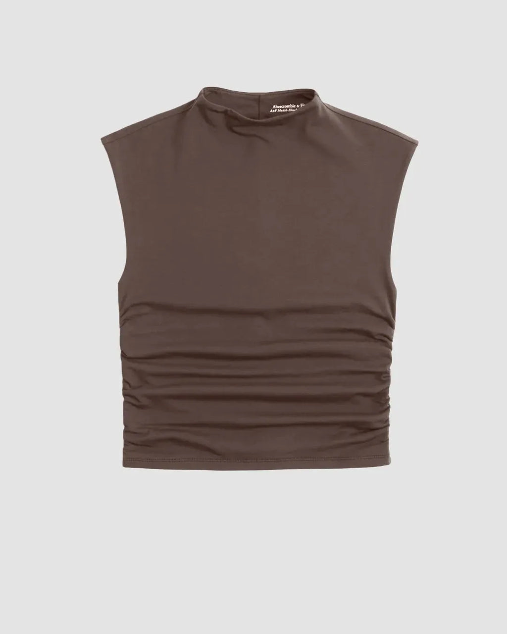 Sleeveless Mock Neck Ruched Fitted Top In Coca