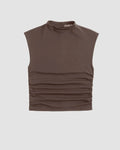 Sleeveless Mock Neck Ruched Fitted Top In Coca