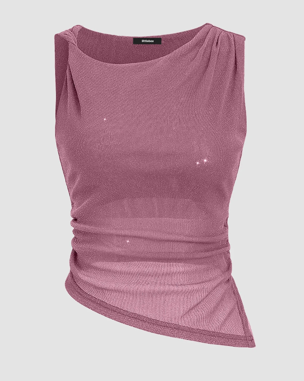 Pink Ruched Side Asymmetric Hem Tank Top