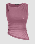 Pink Ruched Side Asymmetric Hem Tank Top