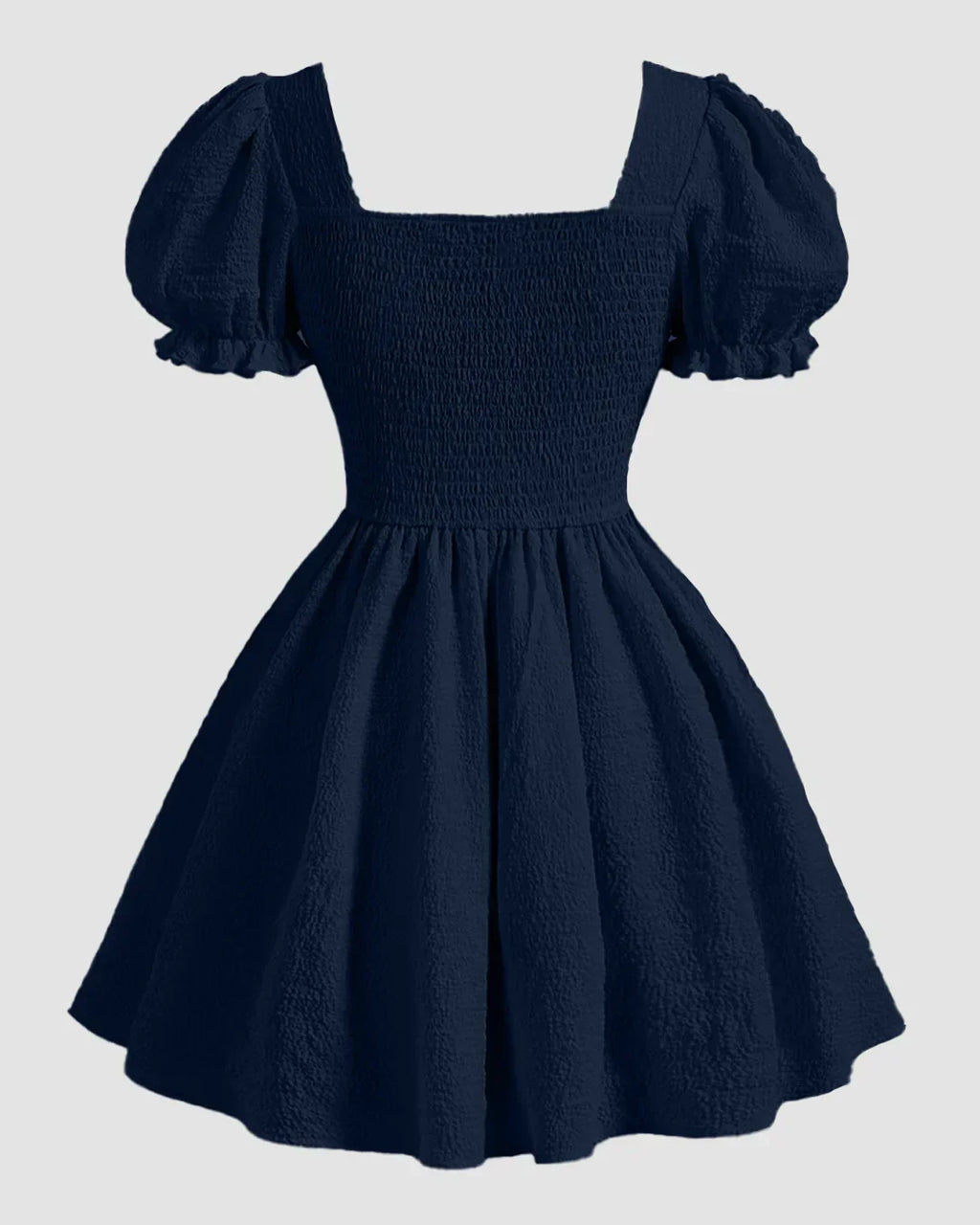 Square Neck Puff Sleeve A-Line Mini Dress in Navy Blue