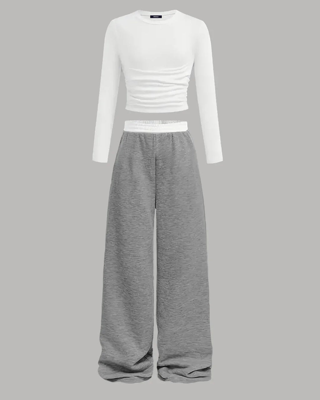 Mélange Long Sleeve Fitted Top & Wide-Leg Pants Set