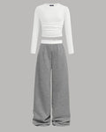 Mélange Long Sleeve Fitted Top & Wide-Leg Pants Set