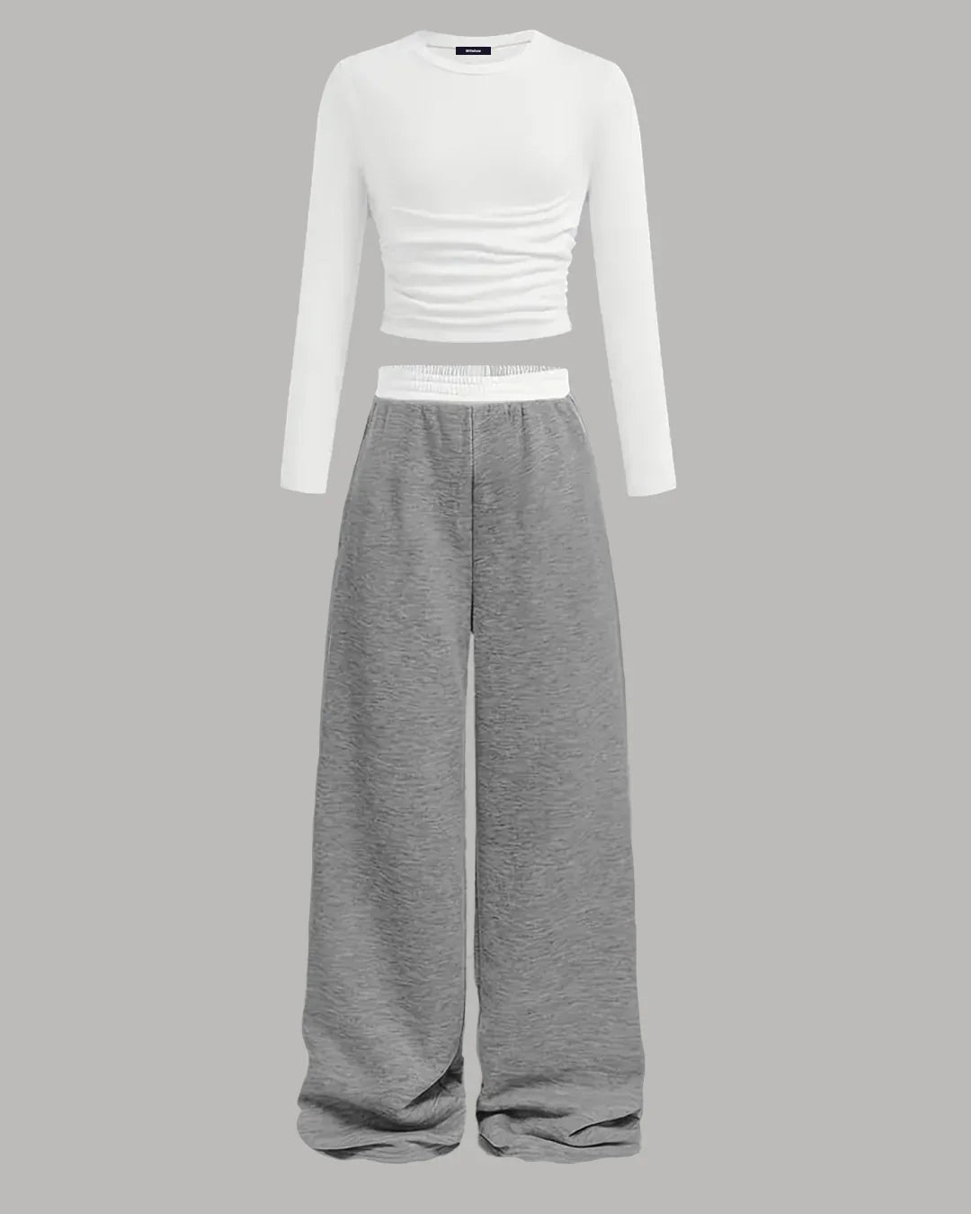 Mélange Long Sleeve Fitted Top & Wide-Leg Pants Set