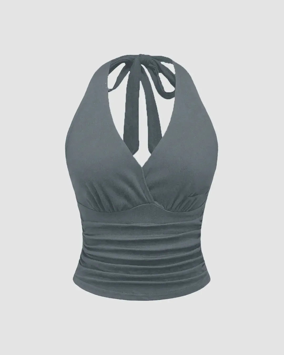 Halter Tie Waist Ruched Fitted Chic Glamour Grey Tank Top