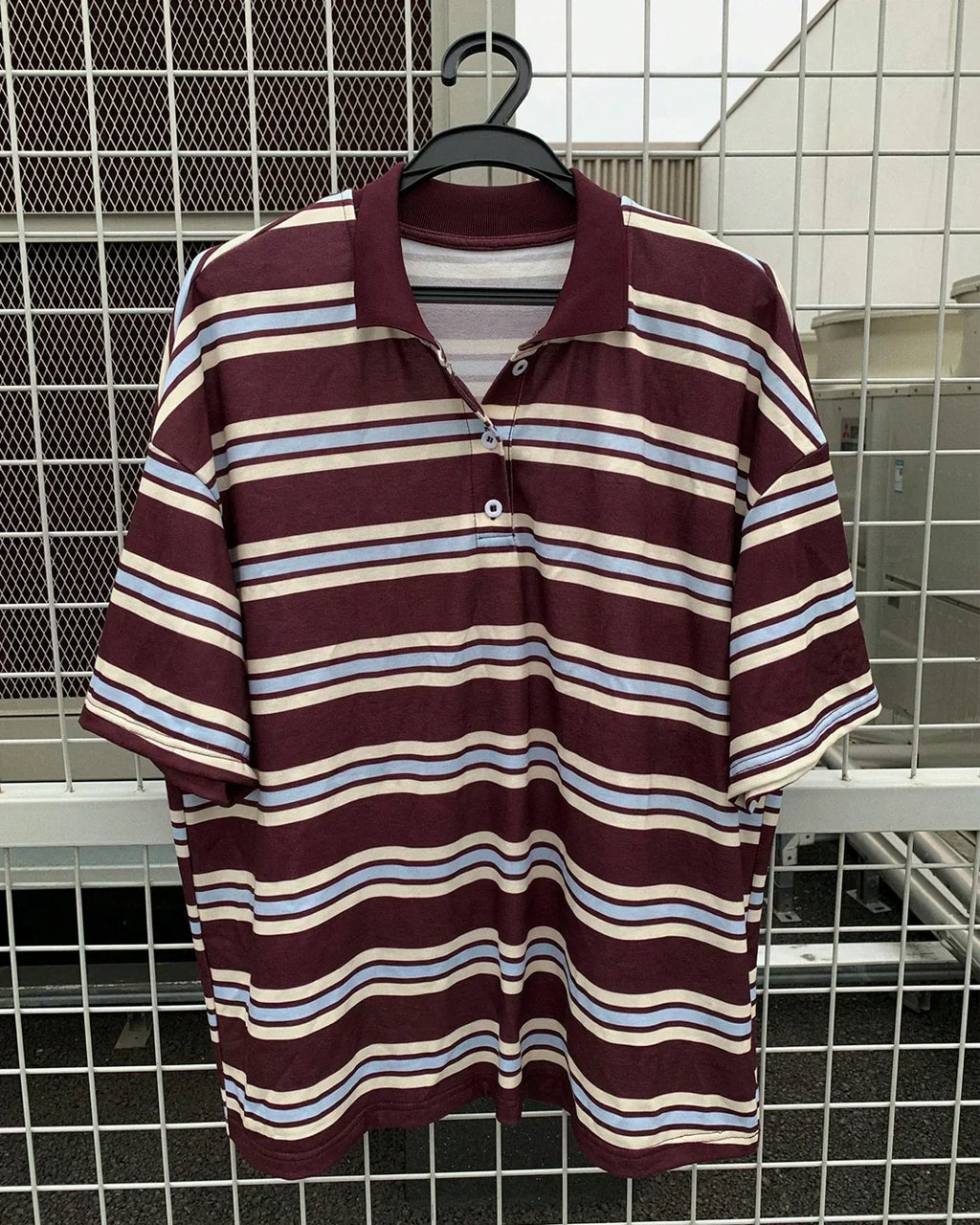 Striped Collar Neck Oversized Baggy T-Shirt