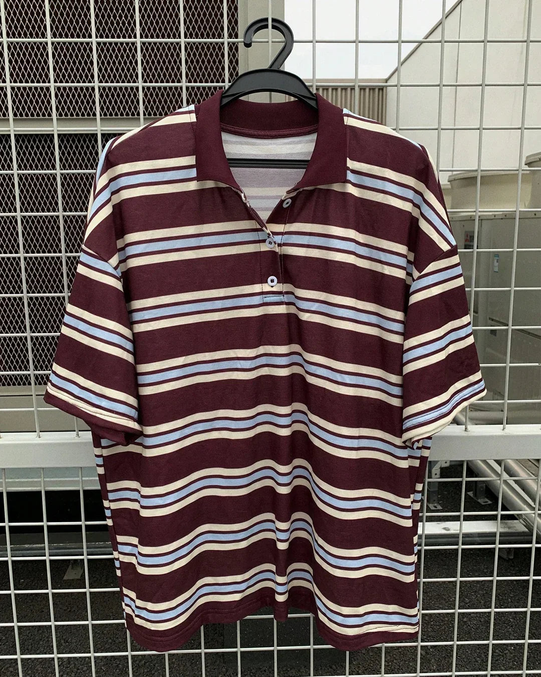 Striped Collar Neck Oversized Baggy T-Shirt