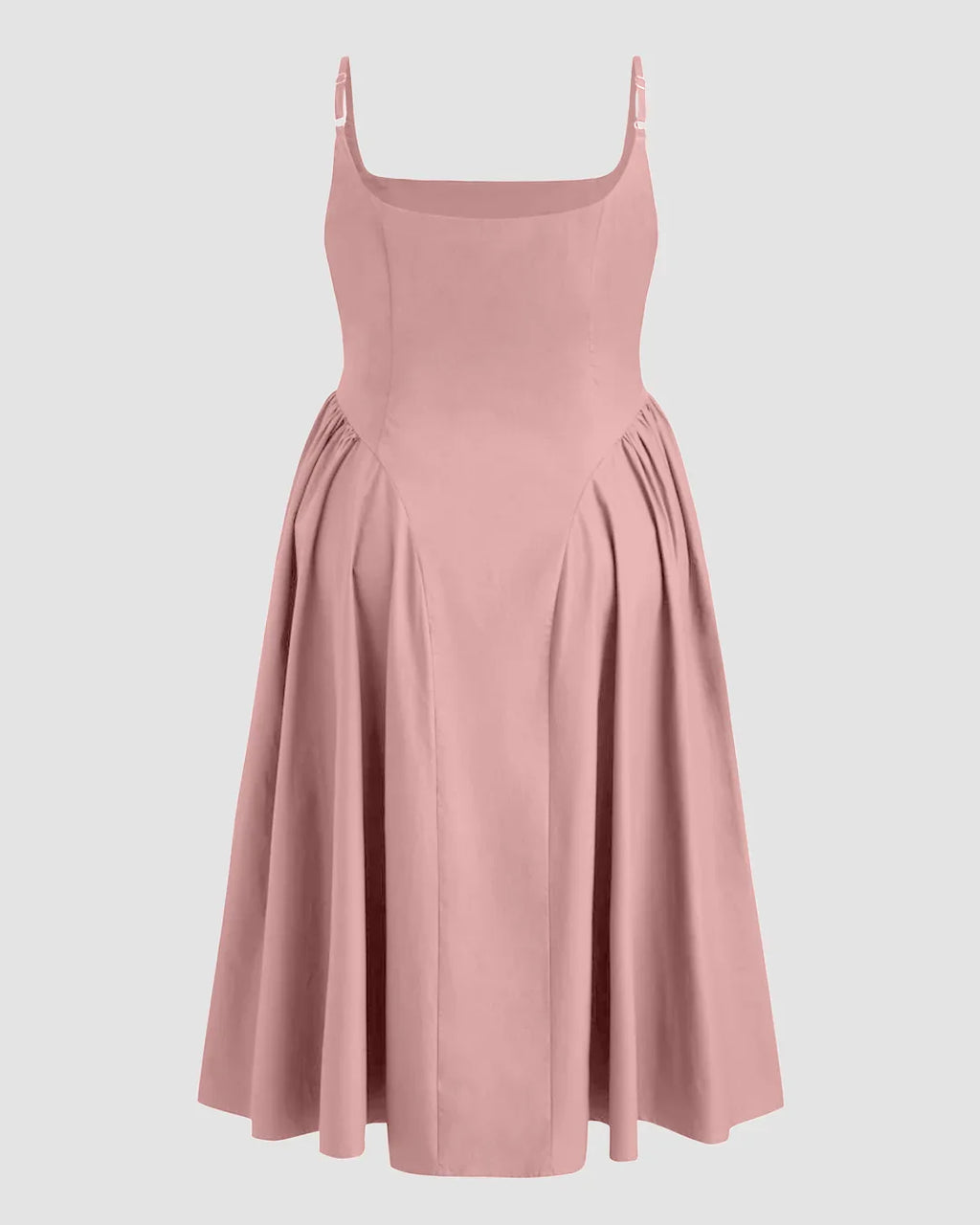 U-neckline Ruched Ruffle Hem Maxi Cami Dress in Pink Curve & Plus
