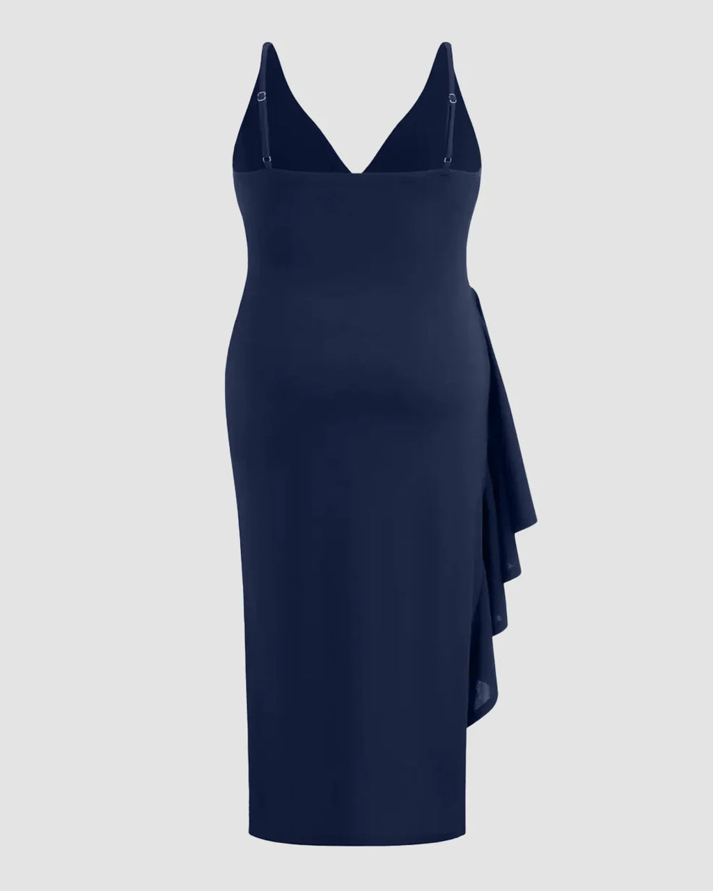 Navy Blue V Neck Ruched Slit Bodycon Maxi Dress Curve & Plus