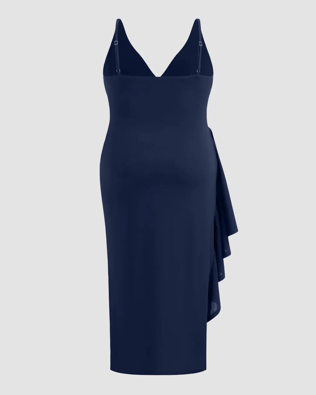 Navy Blue V Neck Ruched Slit Bodycon Maxi Dress Curve & Plus