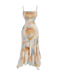 Tie-Dye Vintage Slip Pleated Bust Asymmetrical Fall Dress
