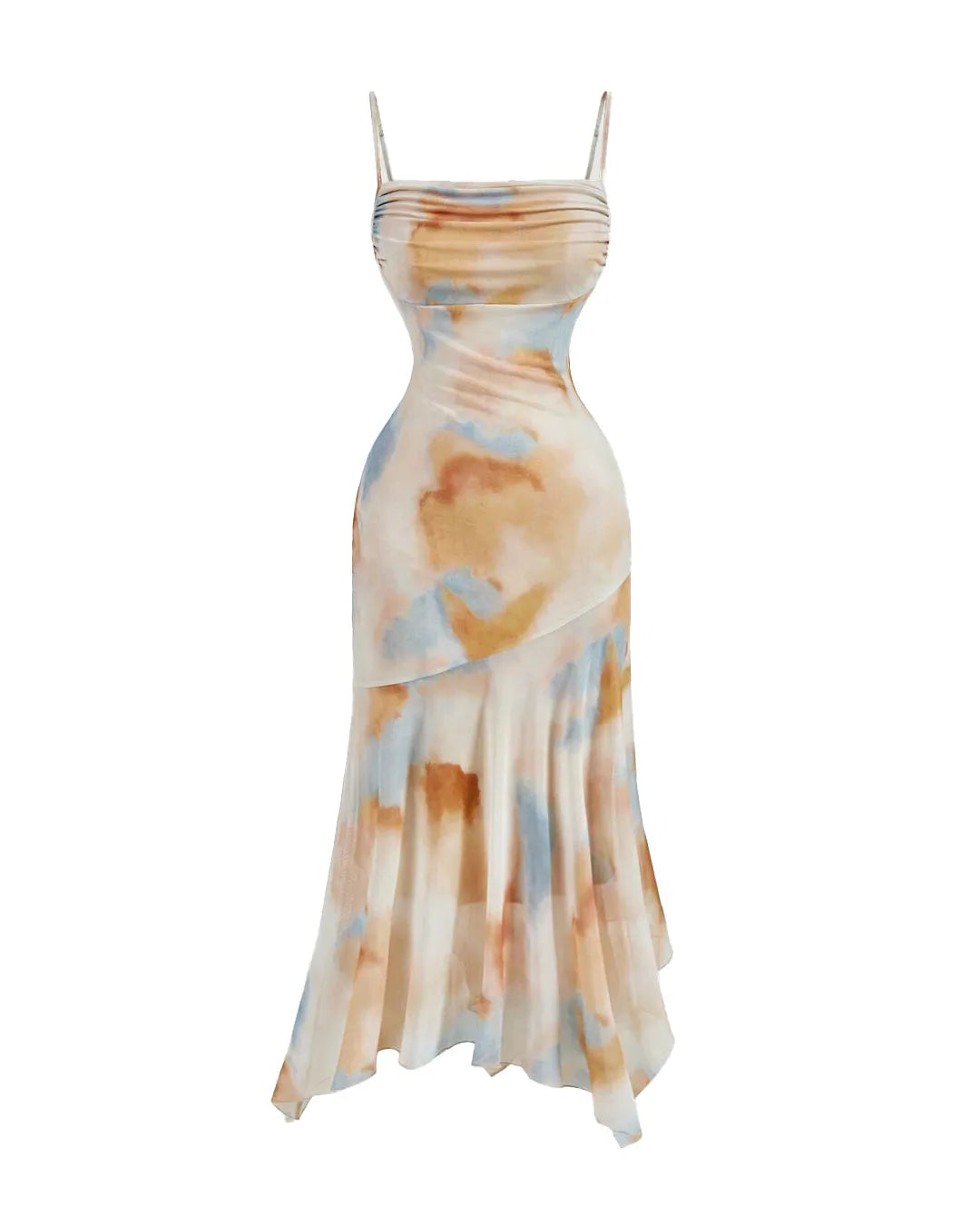 Tie-Dye Vintage Slip Pleated Bust Asymmetrical Fall Dress