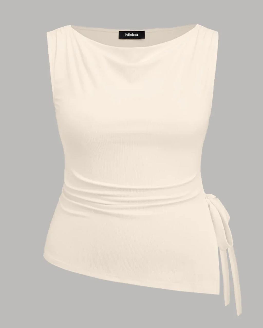 Boat Neck Ruched Split Knotted Asymmetrical Tank Top Curve & Plus in Apricot