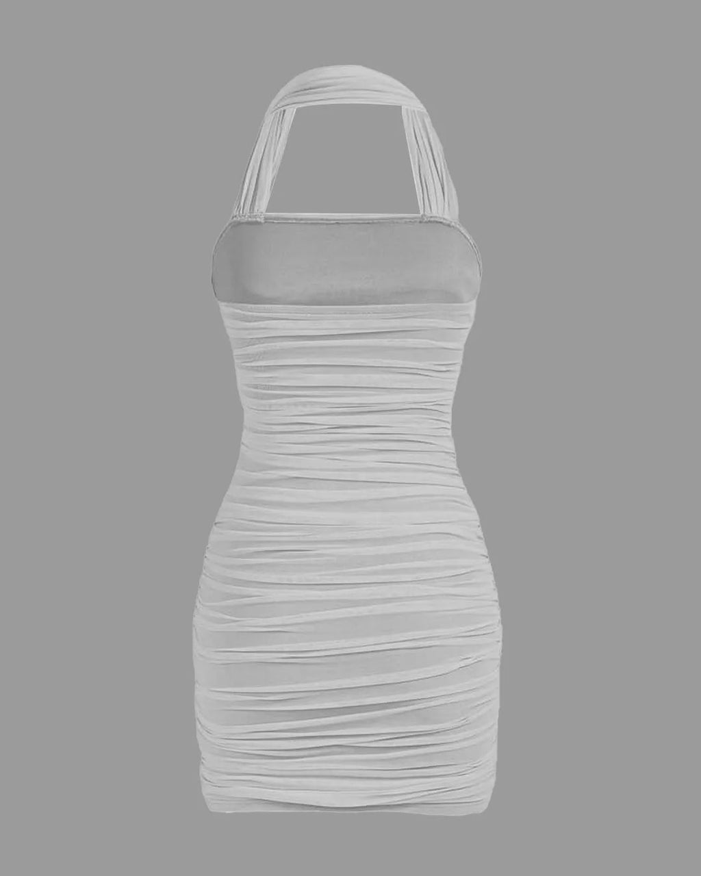 Solid Ruched Halter Bodycon White Dress
