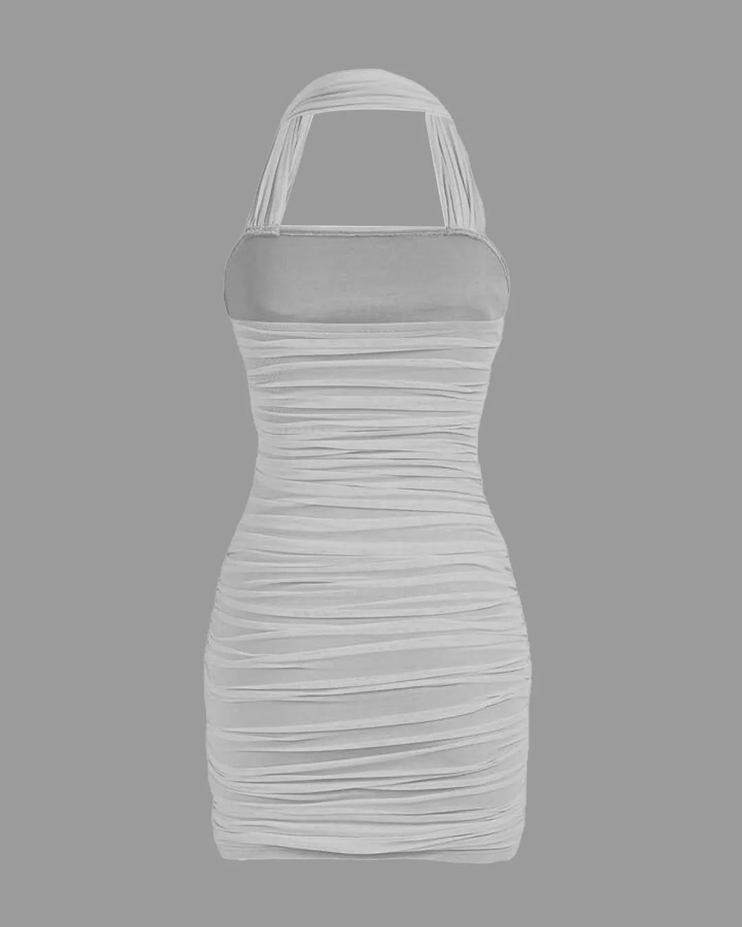 Solid Ruched Halter Bodycon White Dress