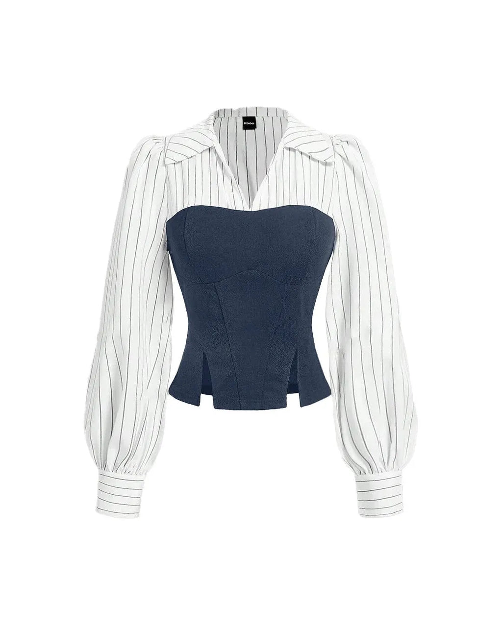 Navy Blue And White Striped Corset Fitted Shirt