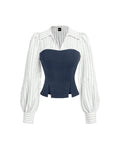 Navy Blue And White Striped Corset Fitted Shirt