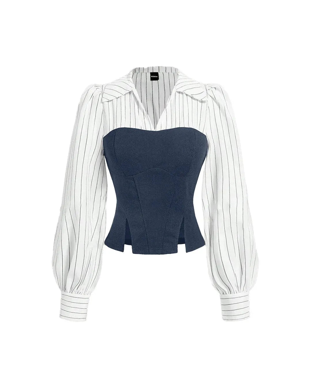 Navy Blue And White Striped Corset Fitted Shirt