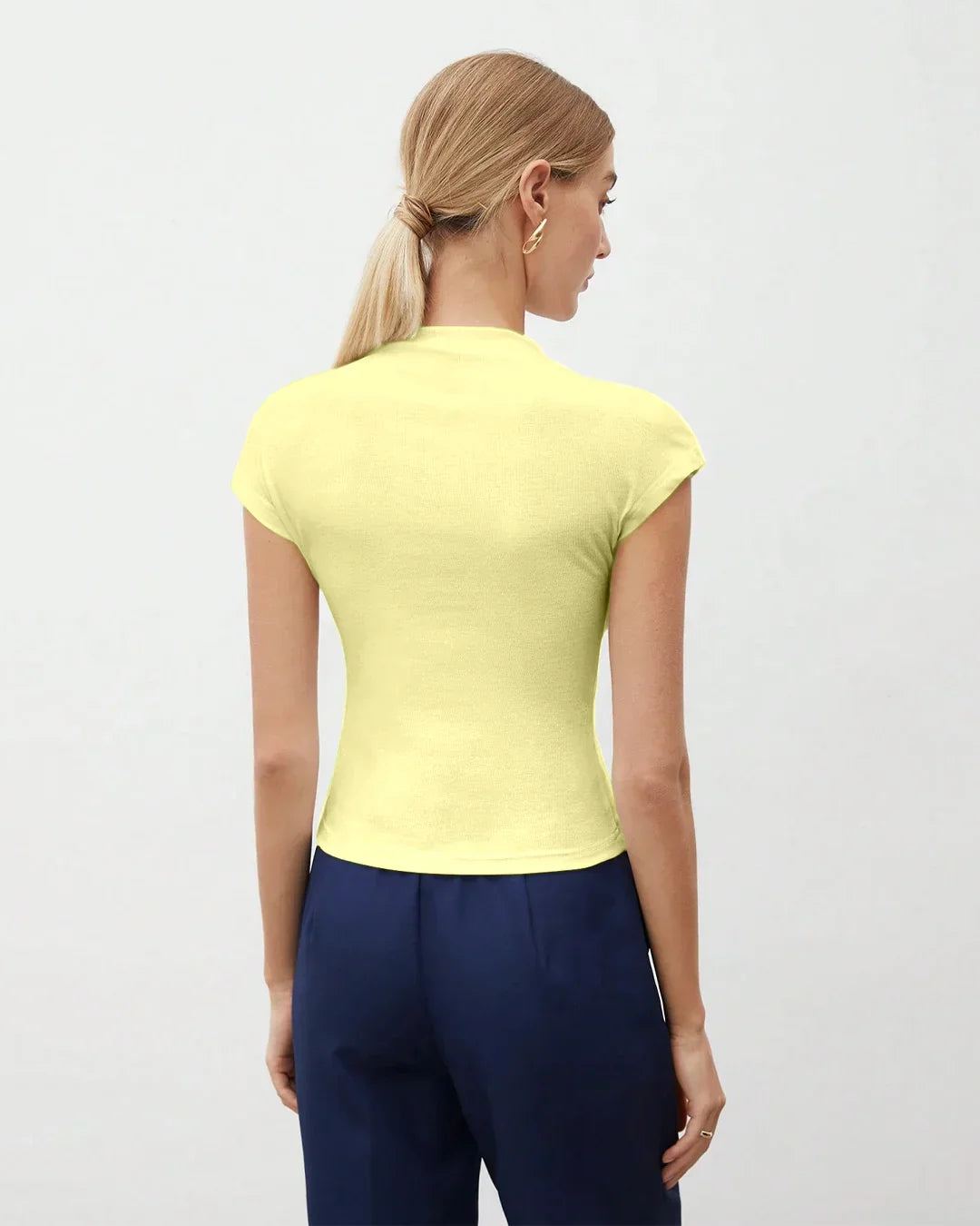 Mock Neck Cap Sleeve Fitted Top in Vanilla